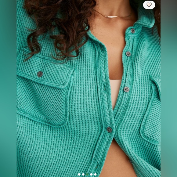 Aerie LumberJane Waffle Shirt, Teal, SMALL NWOT - Picture 3 of 7
